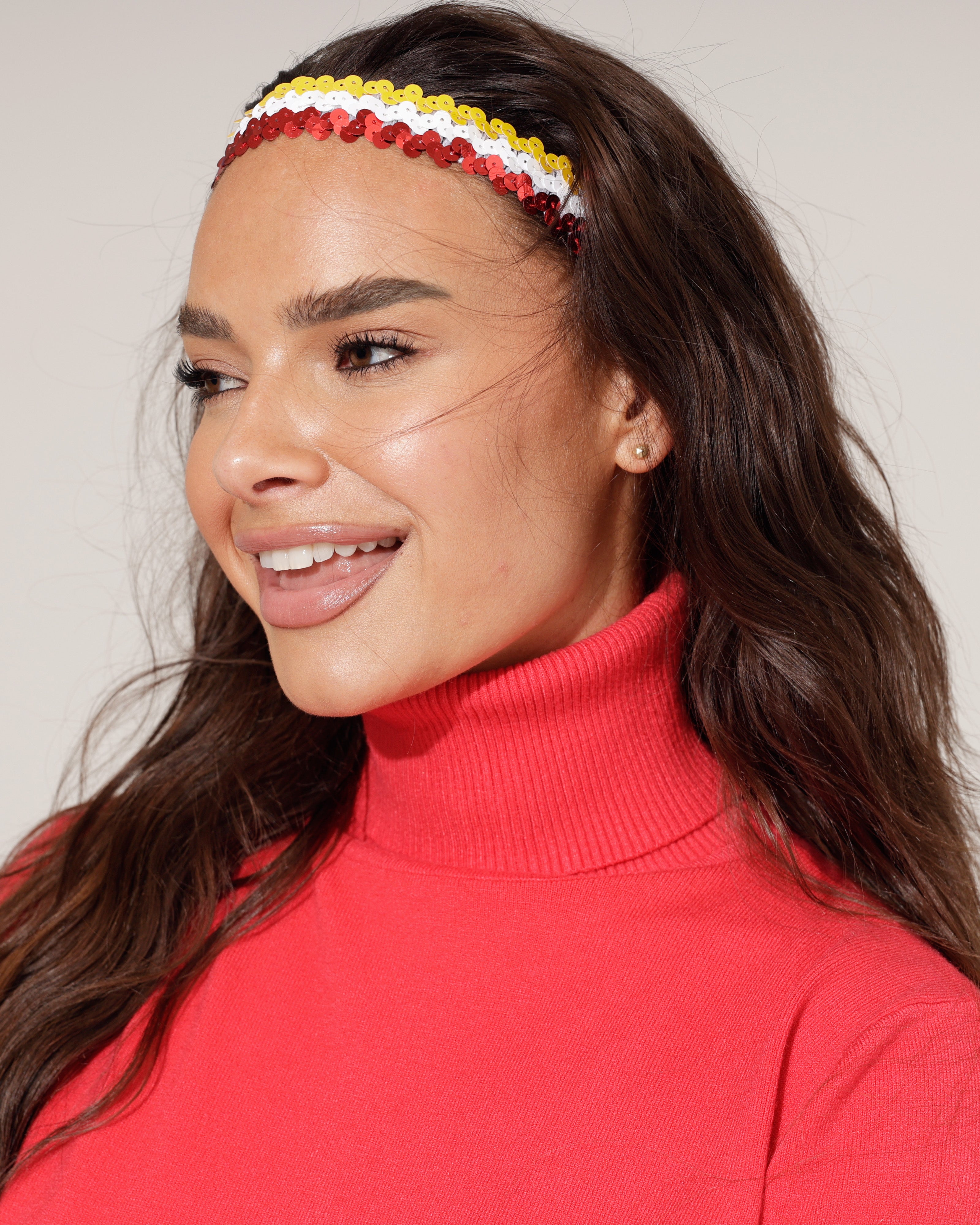 Smalle Haarband Pailletten Rood Wit Geel – Glitter haaraccessoire