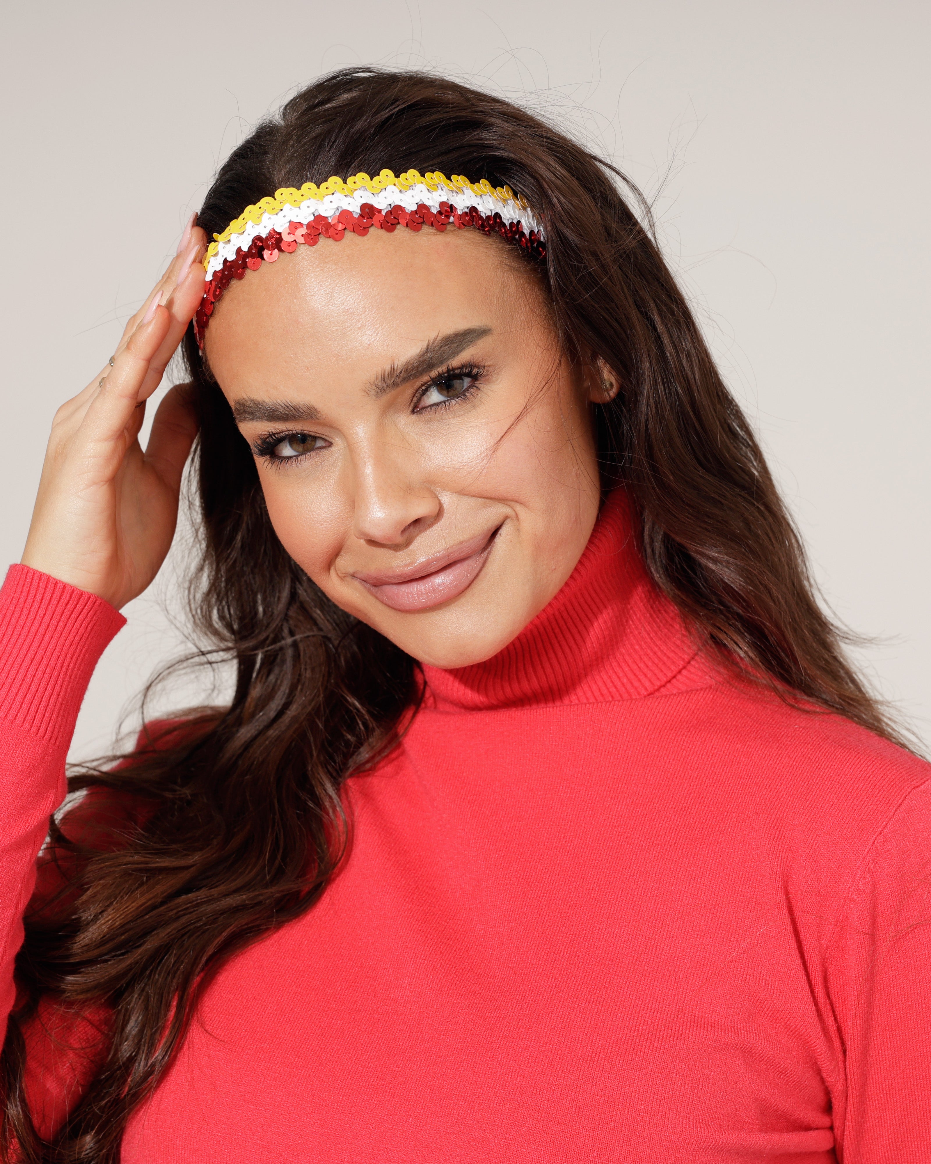 Smalle Haarband Pailletten Rood Wit Geel – Glitter haaraccessoire