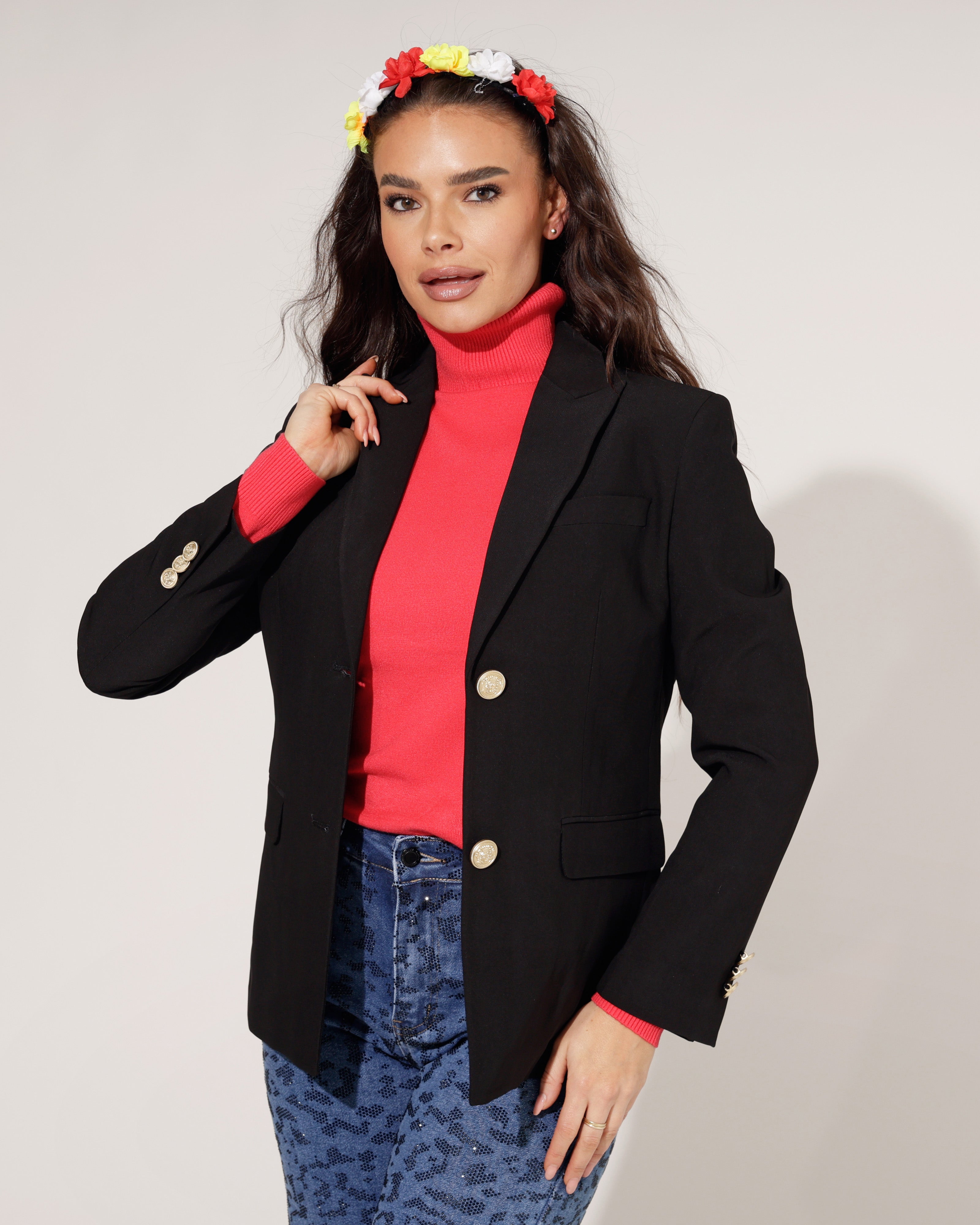 Zwarte Damesjas met Gouden Knopen - Hoogwaardige kwaliteit