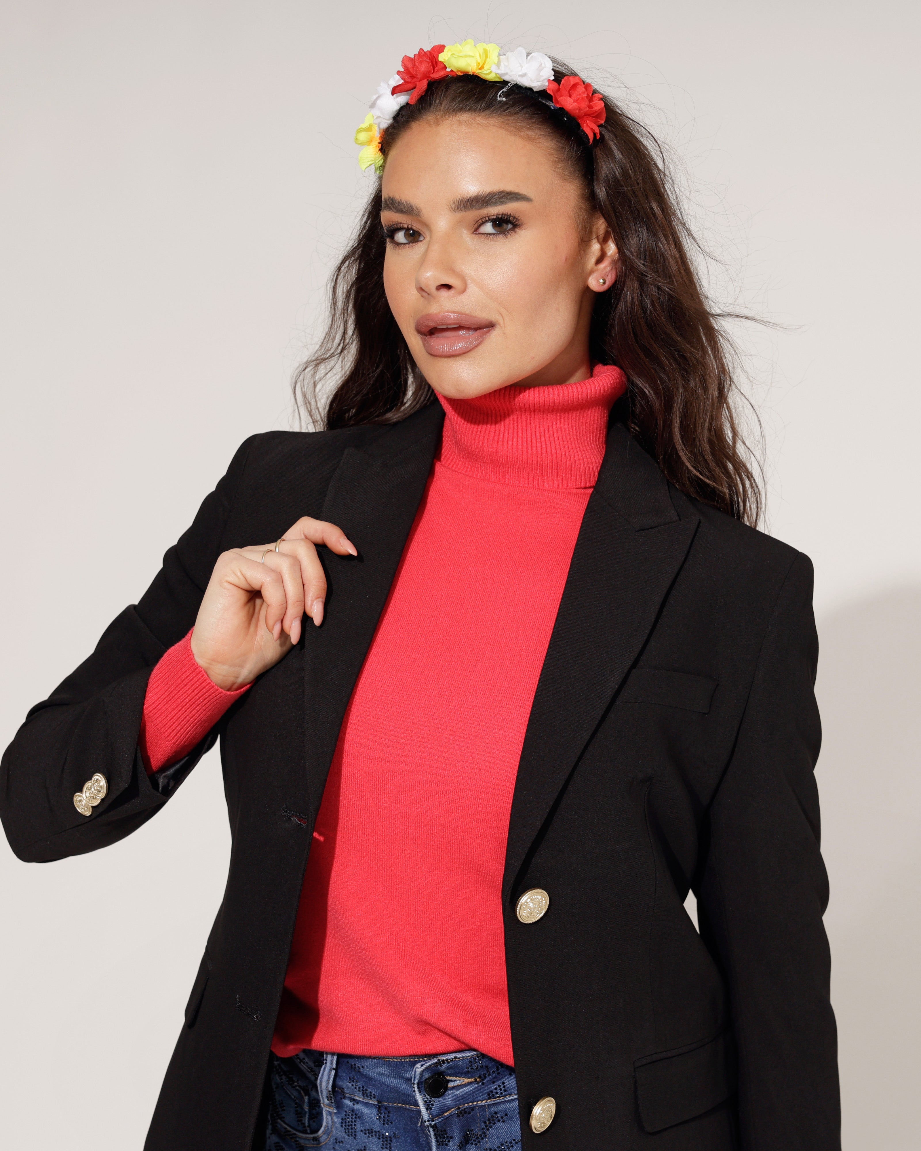 Zwarte Damesjas met Gouden Knopen - Hoogwaardige kwaliteit