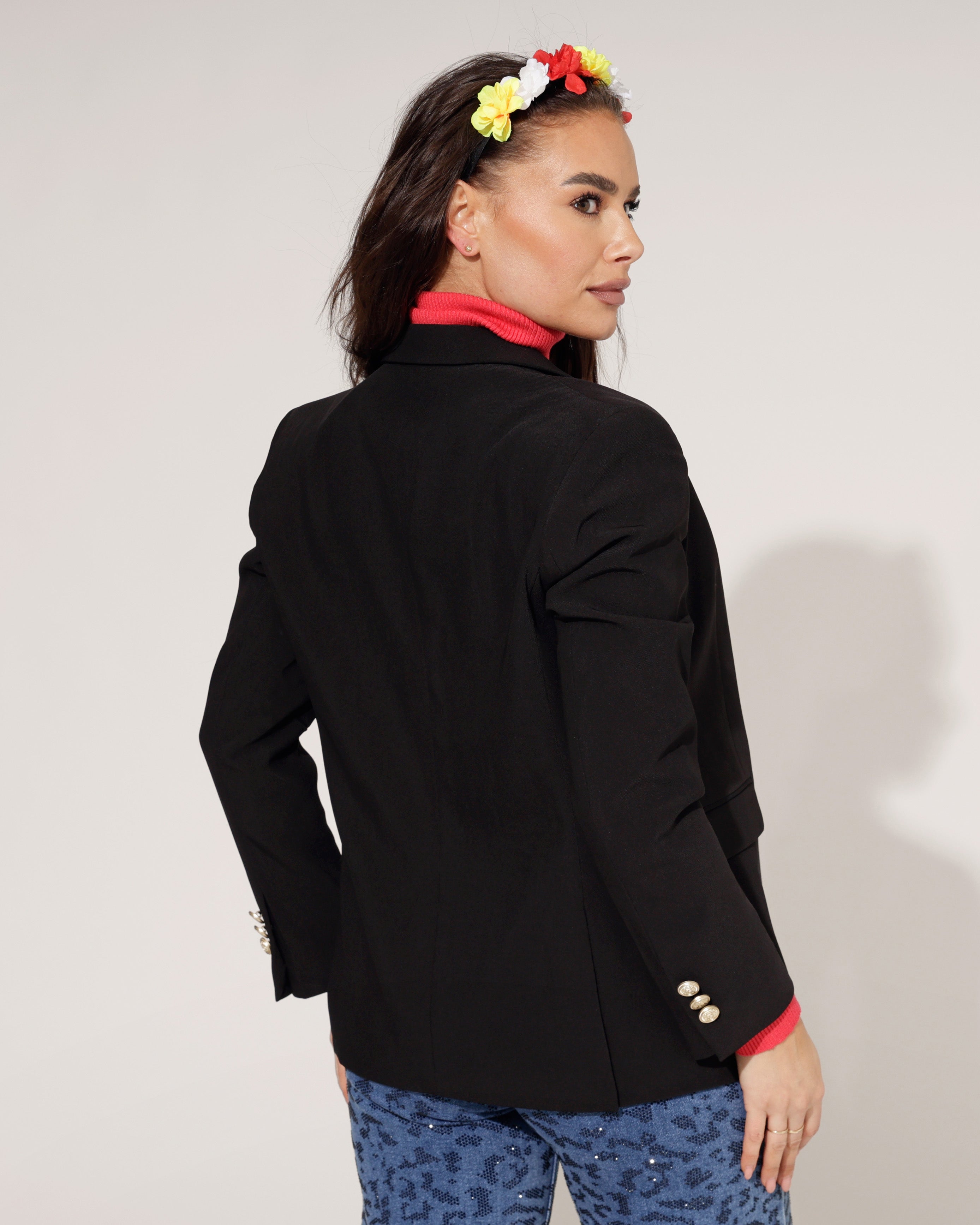 Zwarte Damesjas met Gouden Knopen - Hoogwaardige kwaliteit