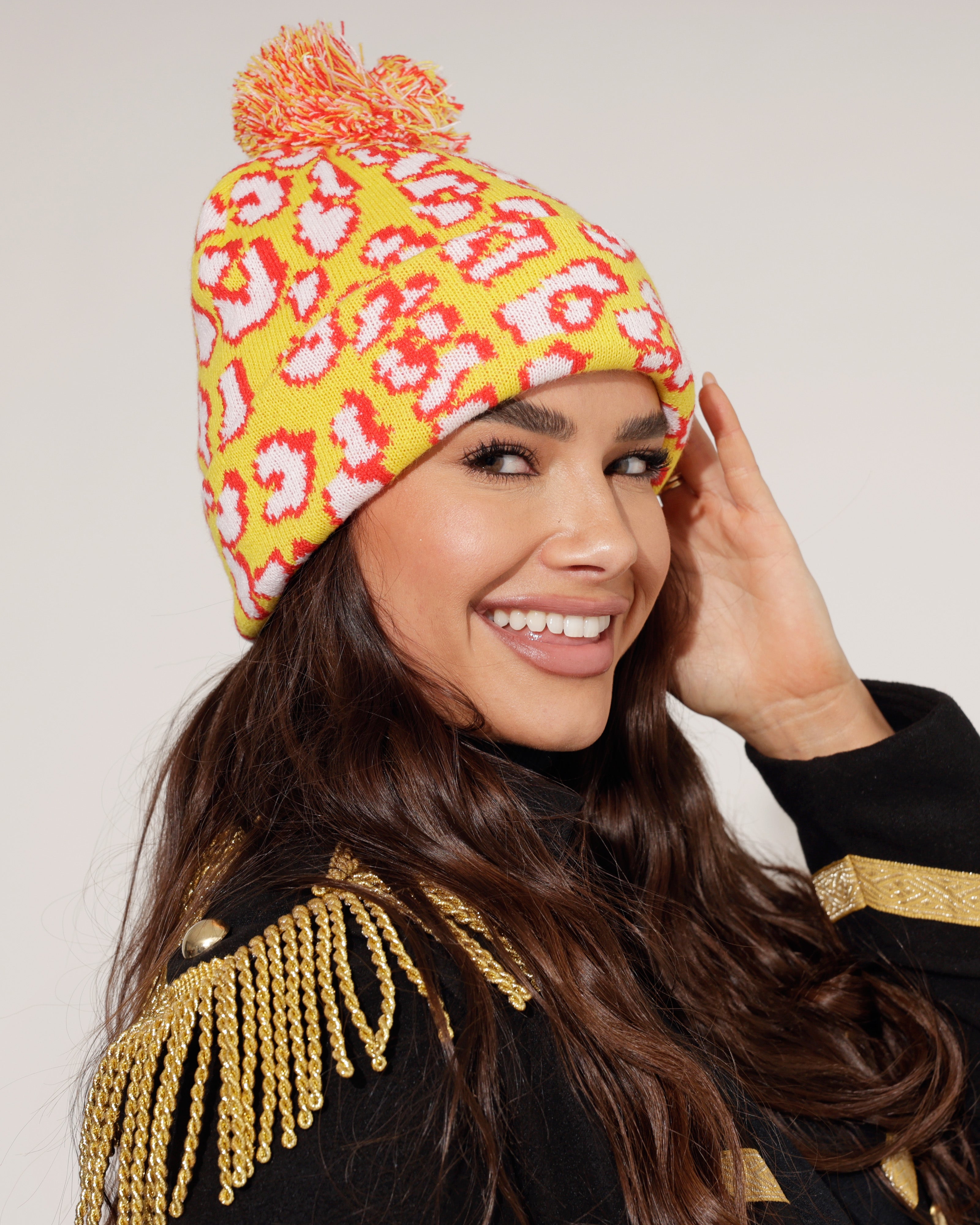 Oeteldonkse Muts Panterprint – Rood Wit Geel met Pompon