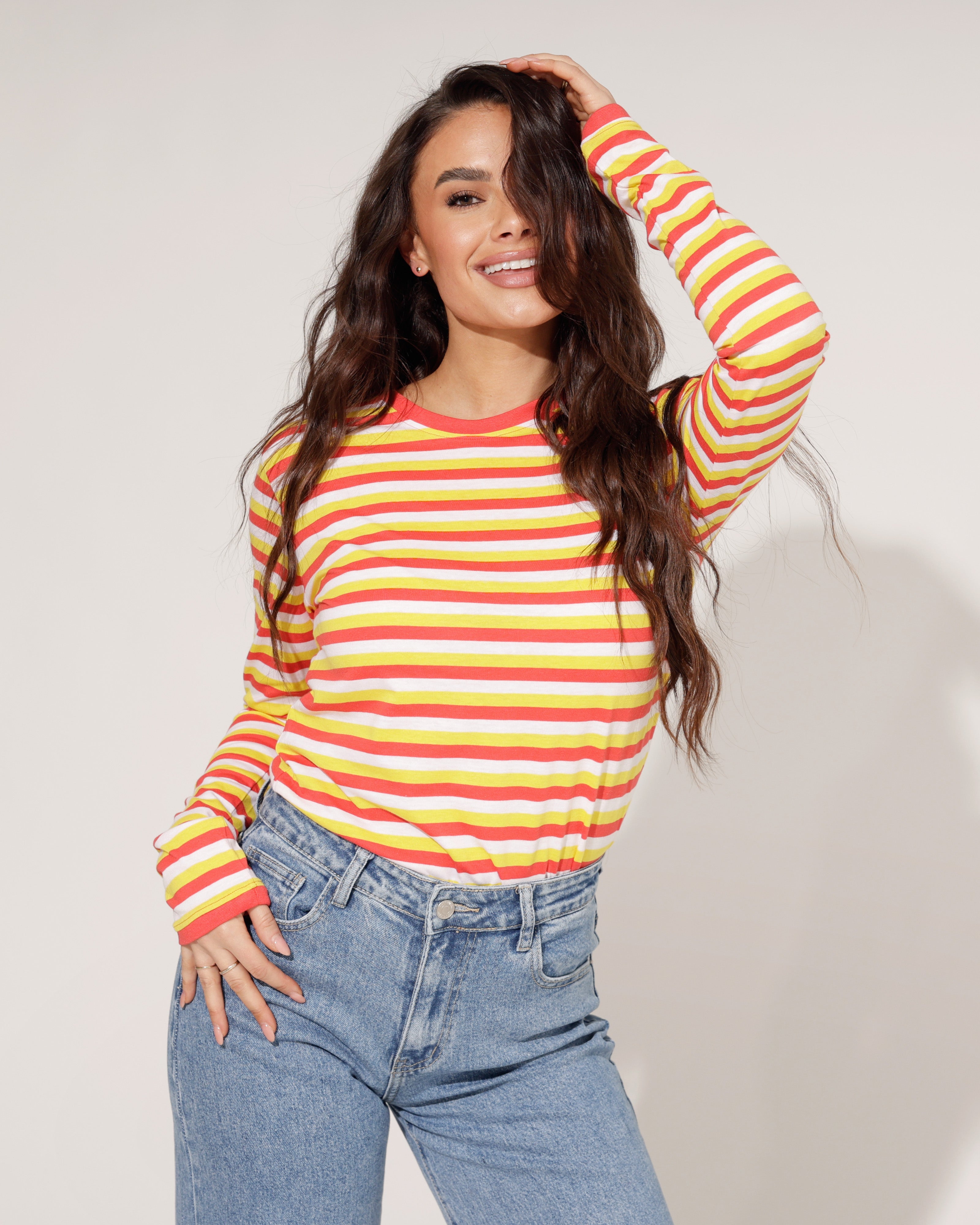 Dorus T-shirt in Rood Wit Geel - Dames