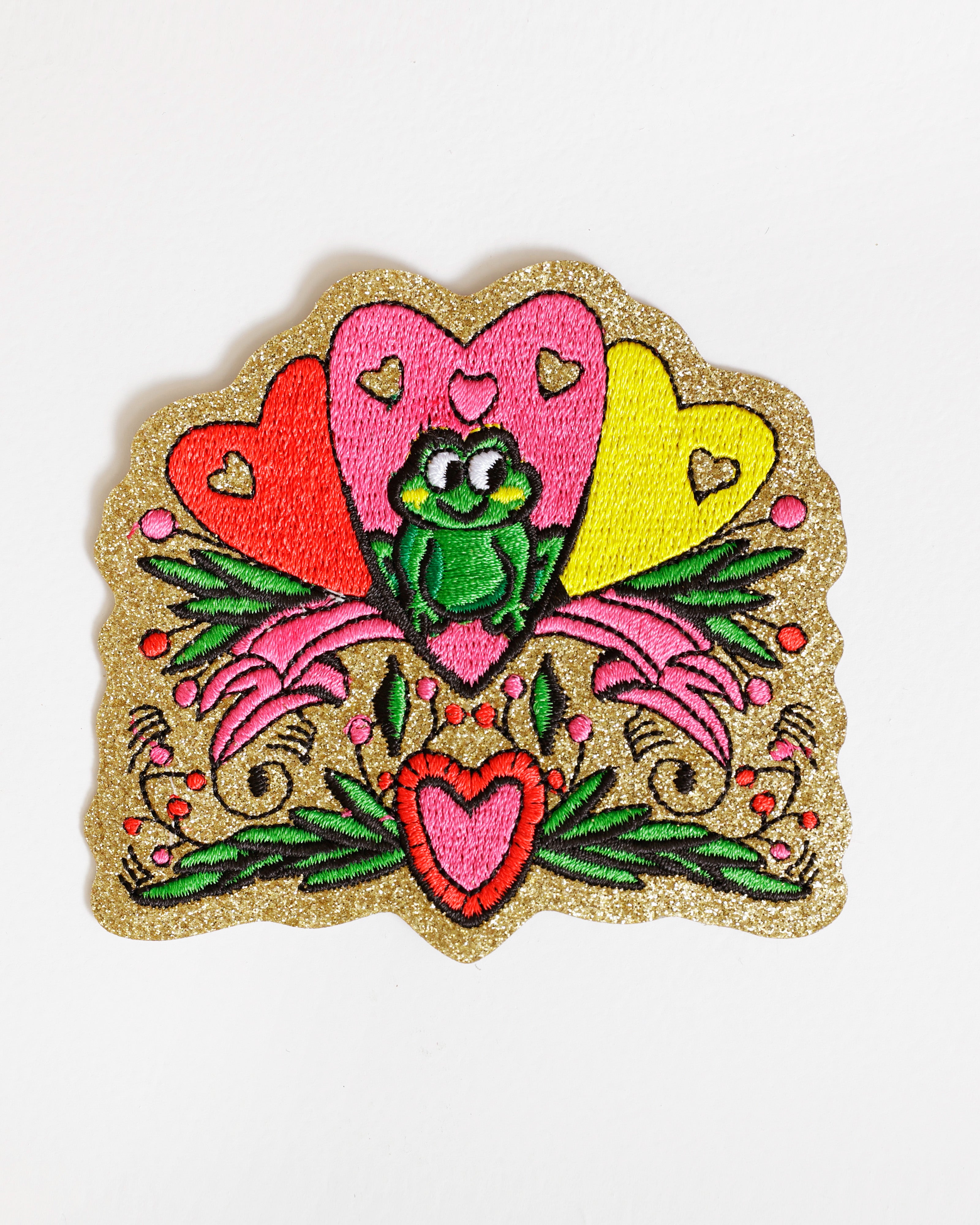 Oeteldonks embleem Kikker met Hartjes – Glitter Goud