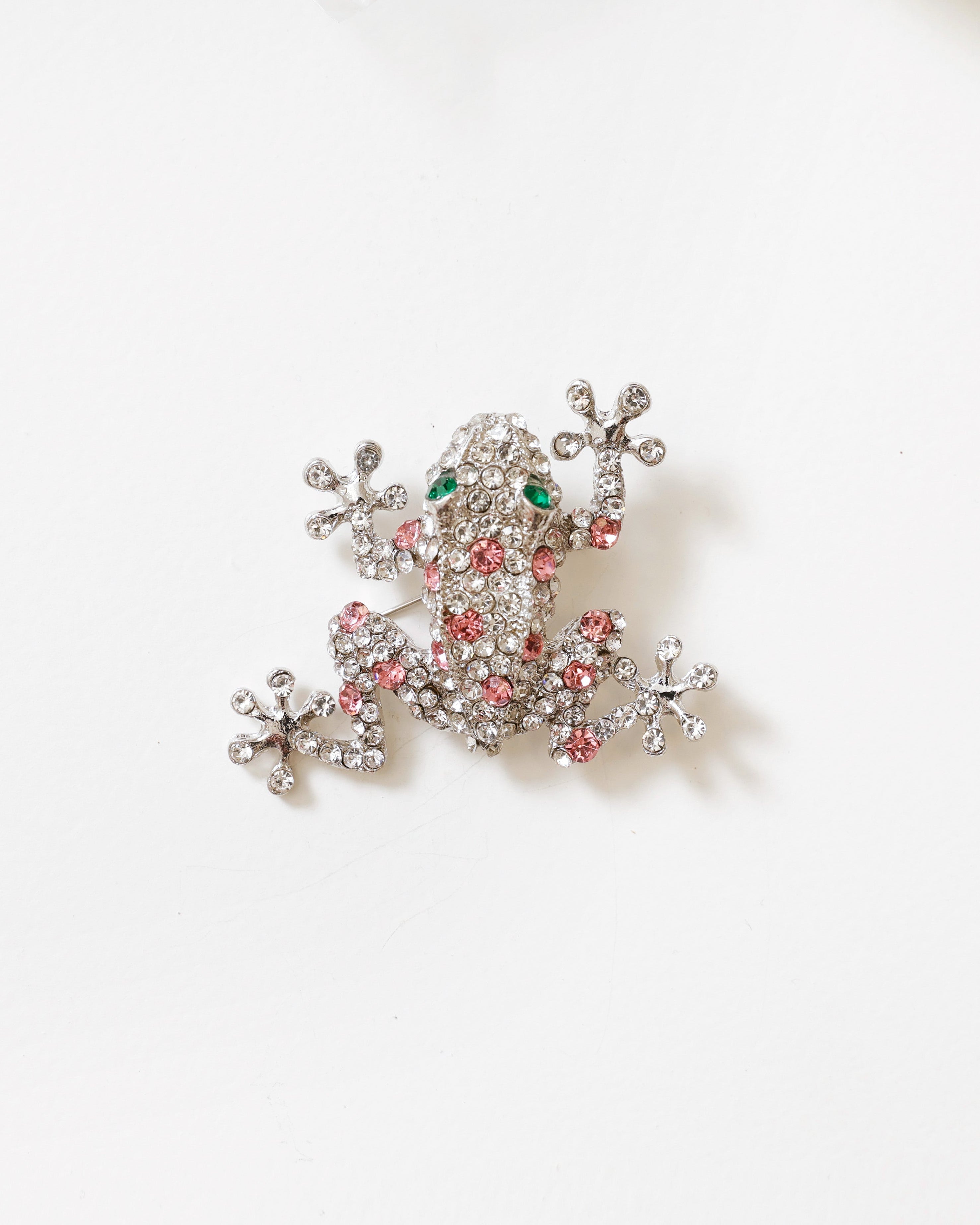 Oeteldonk kikker broche met strass – zilver roze