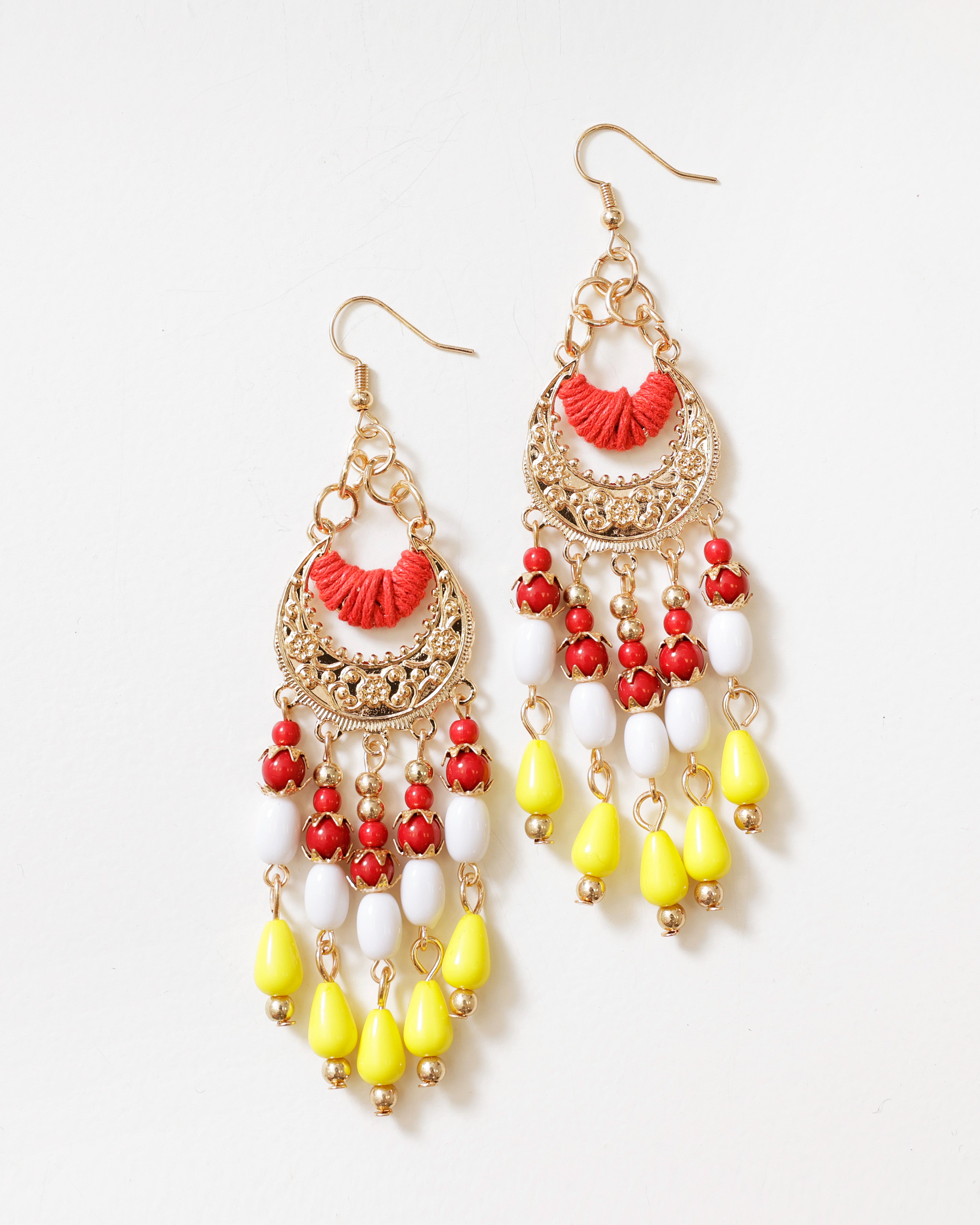 Oeteldonkse Oorbellen Boho in Rood Wit Geel