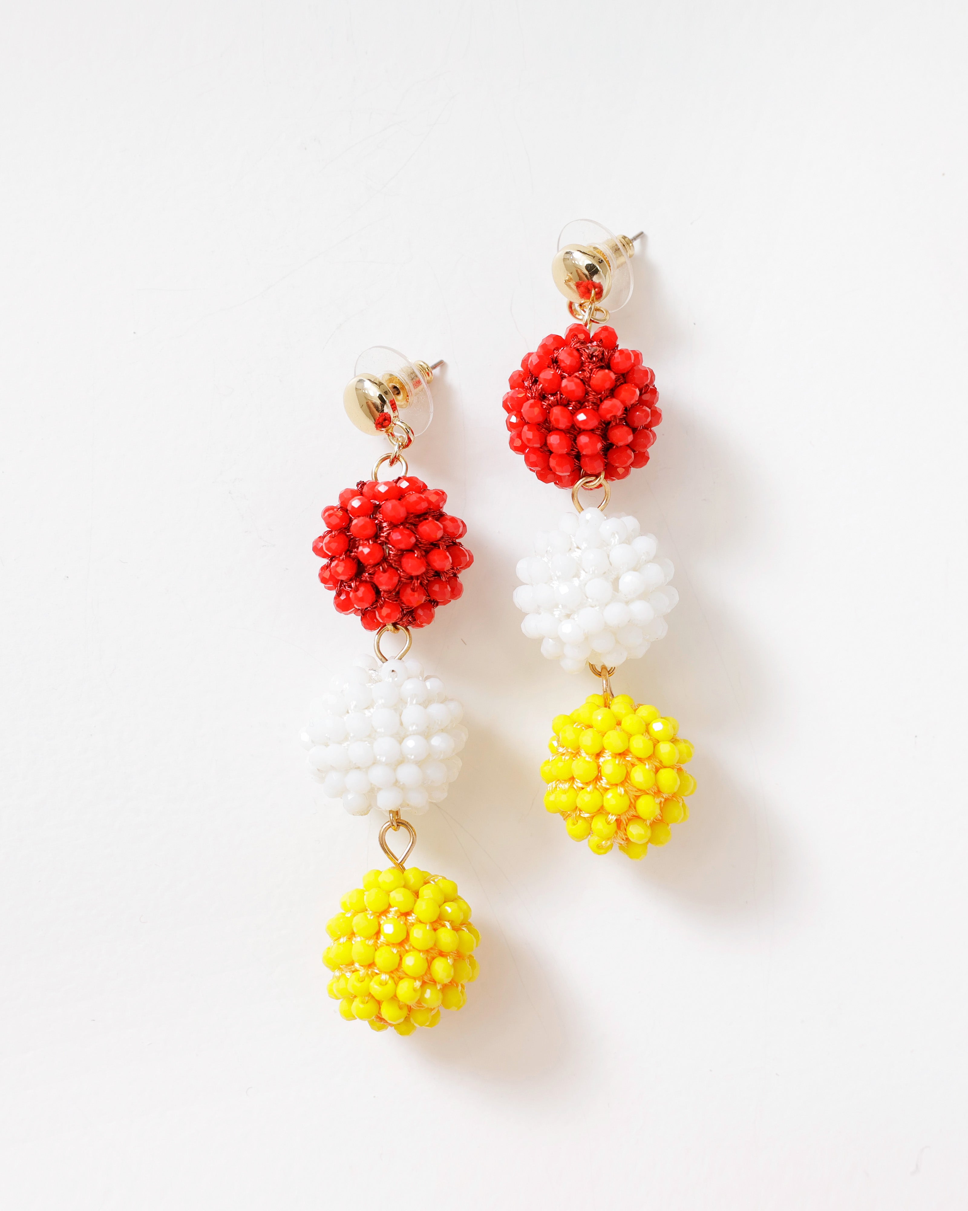 Oorbellen 3x Balletjes in Rood Wit Geel