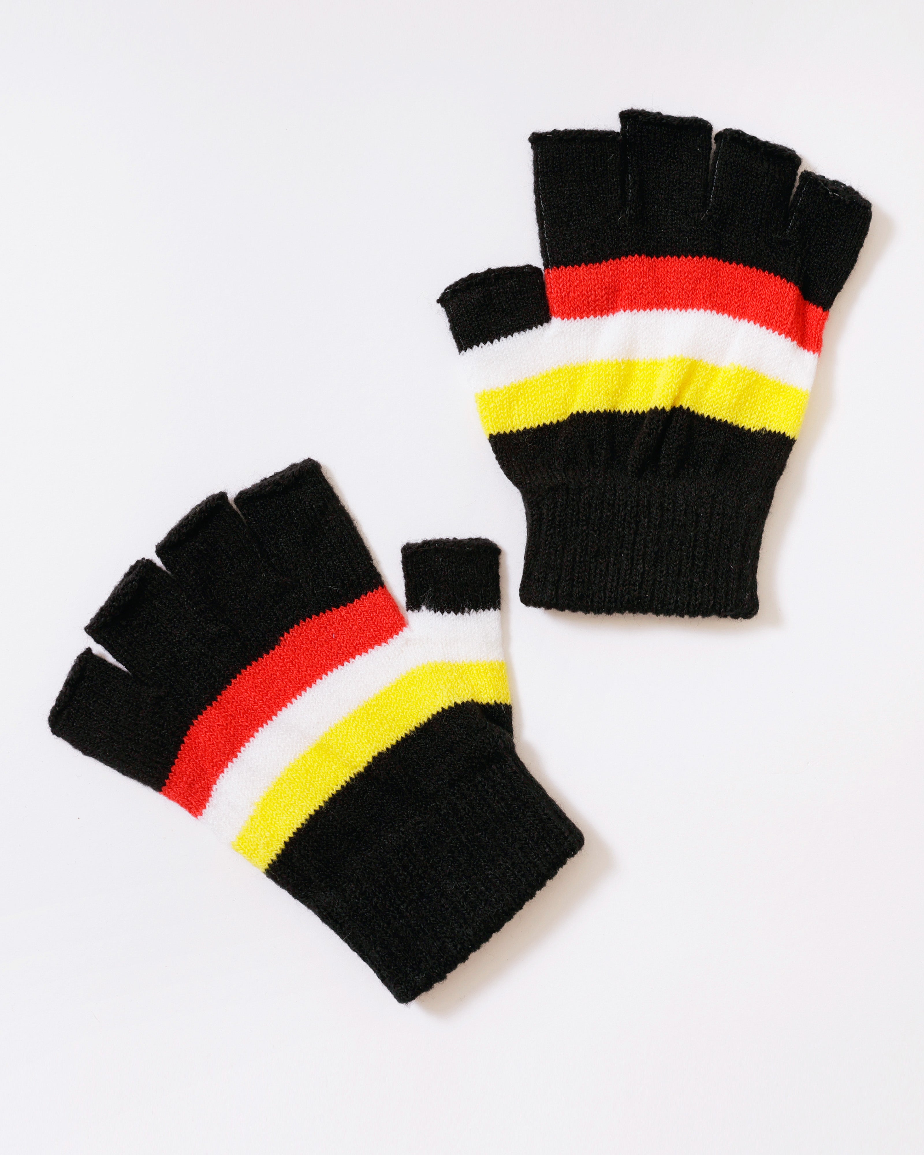 Zwarte Oeteldonkse Handschoenen met brede Rood-Wit-Gele Streep / Kids-Volwassenen