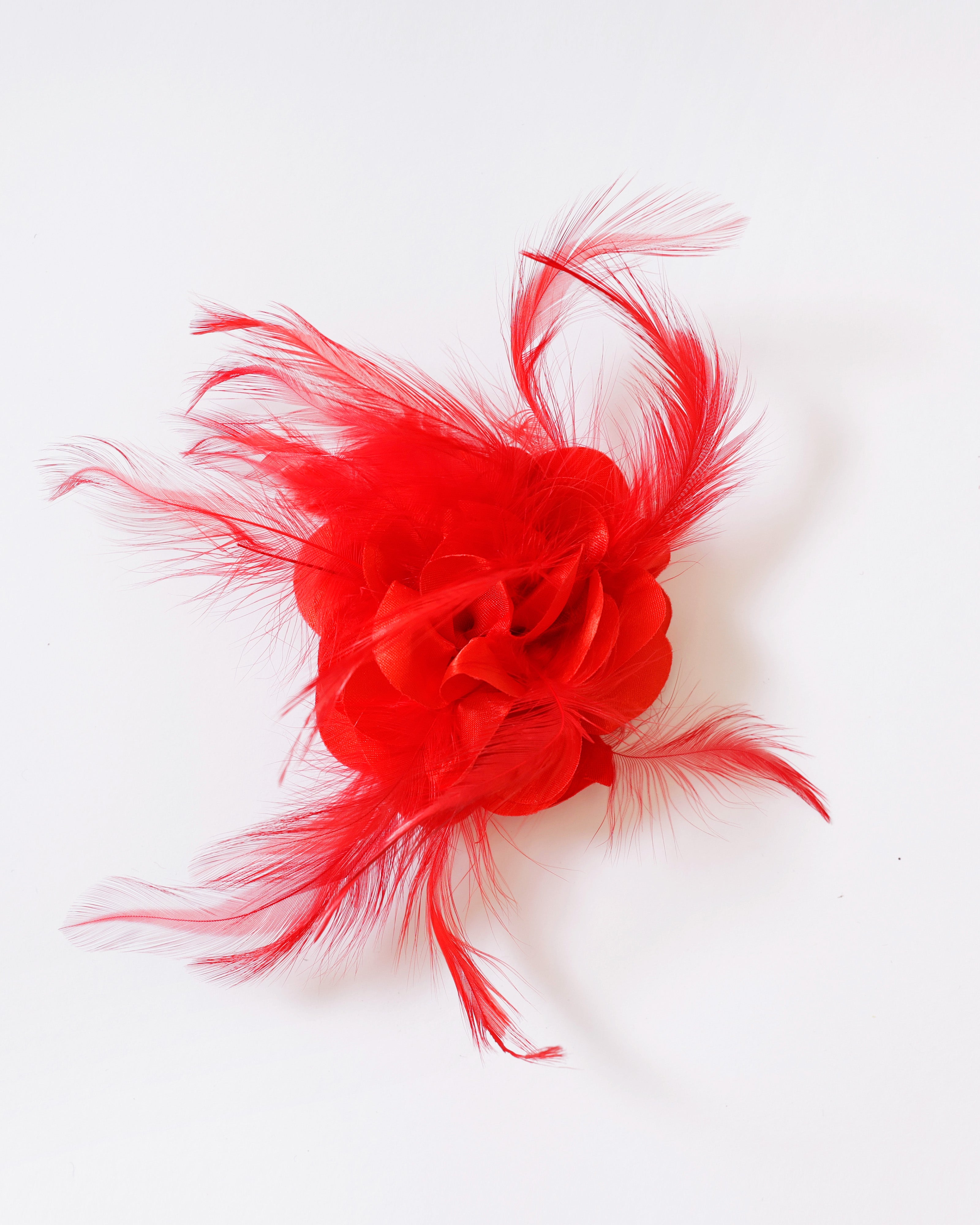 Bloemclip / -broche met veren – Rood