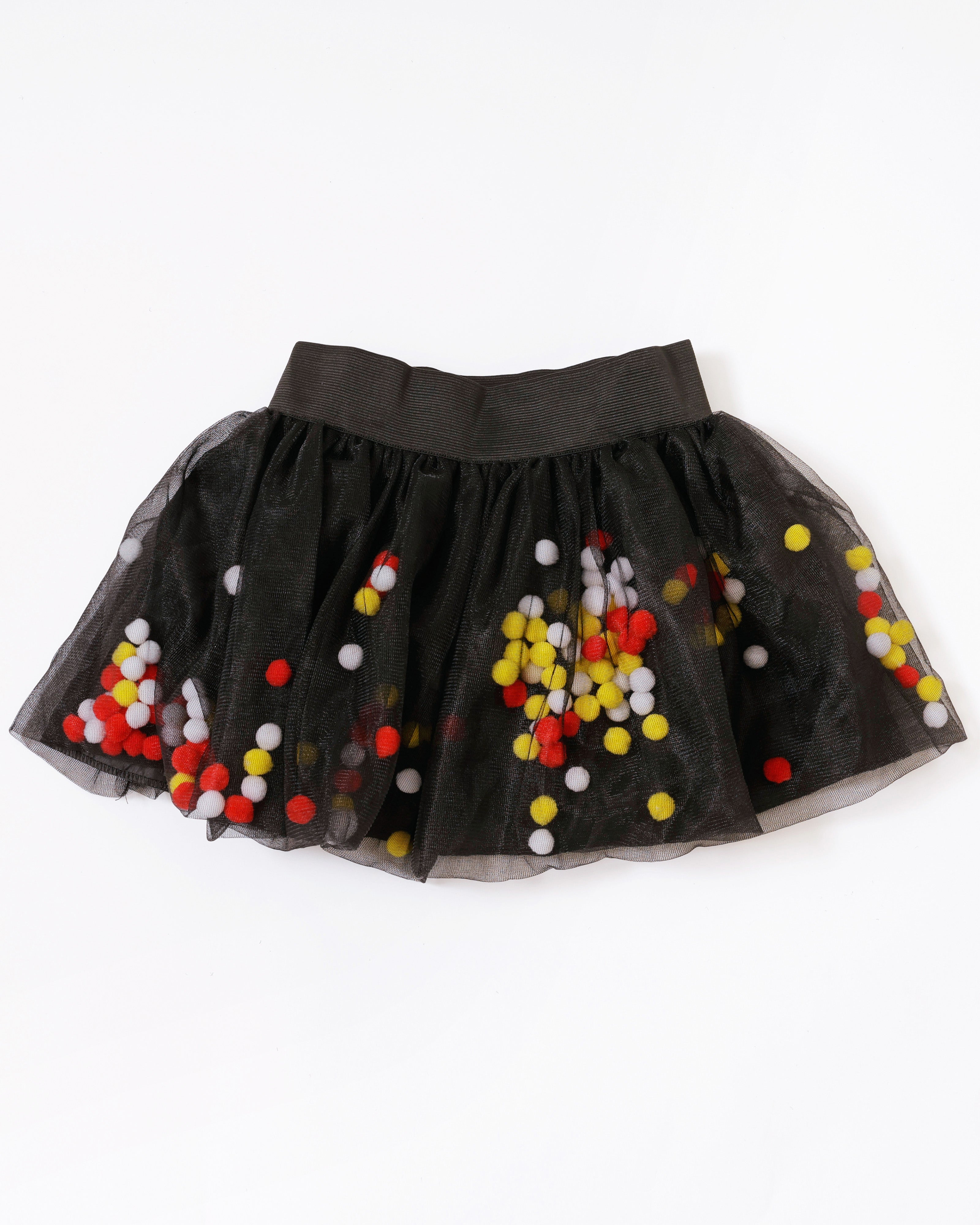 Kinder tule rokje met rood wit gele pompoms