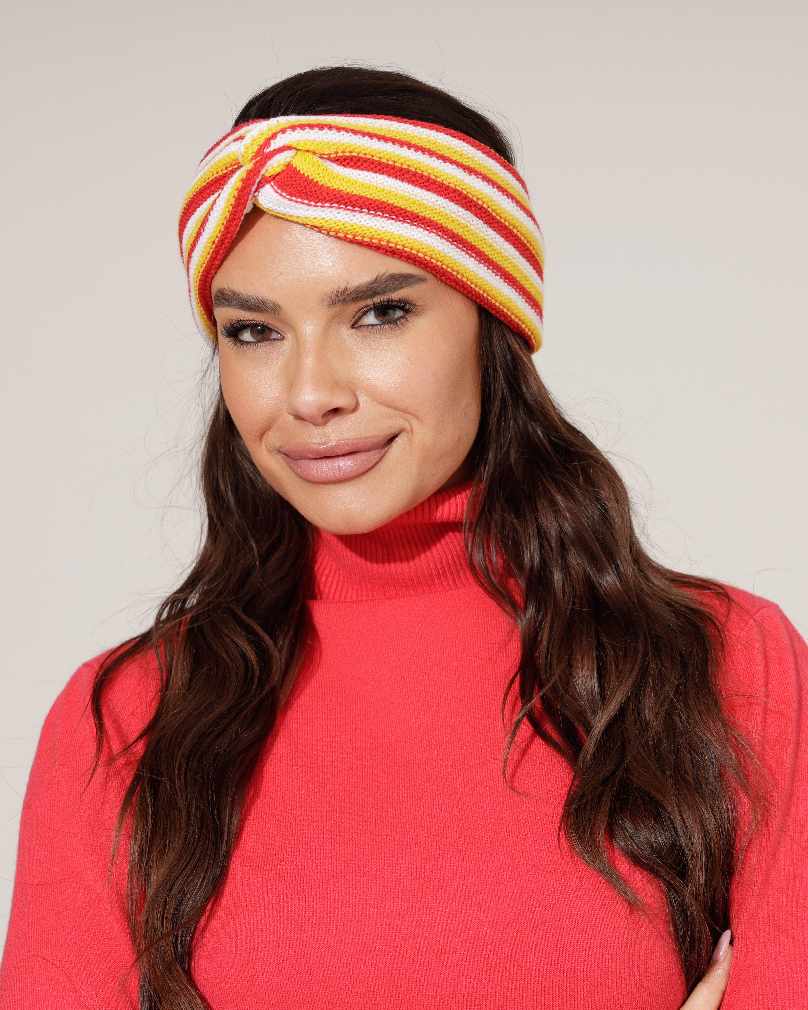 Brede Haarband Rood Wit Geel – Gestreepte dames haarband