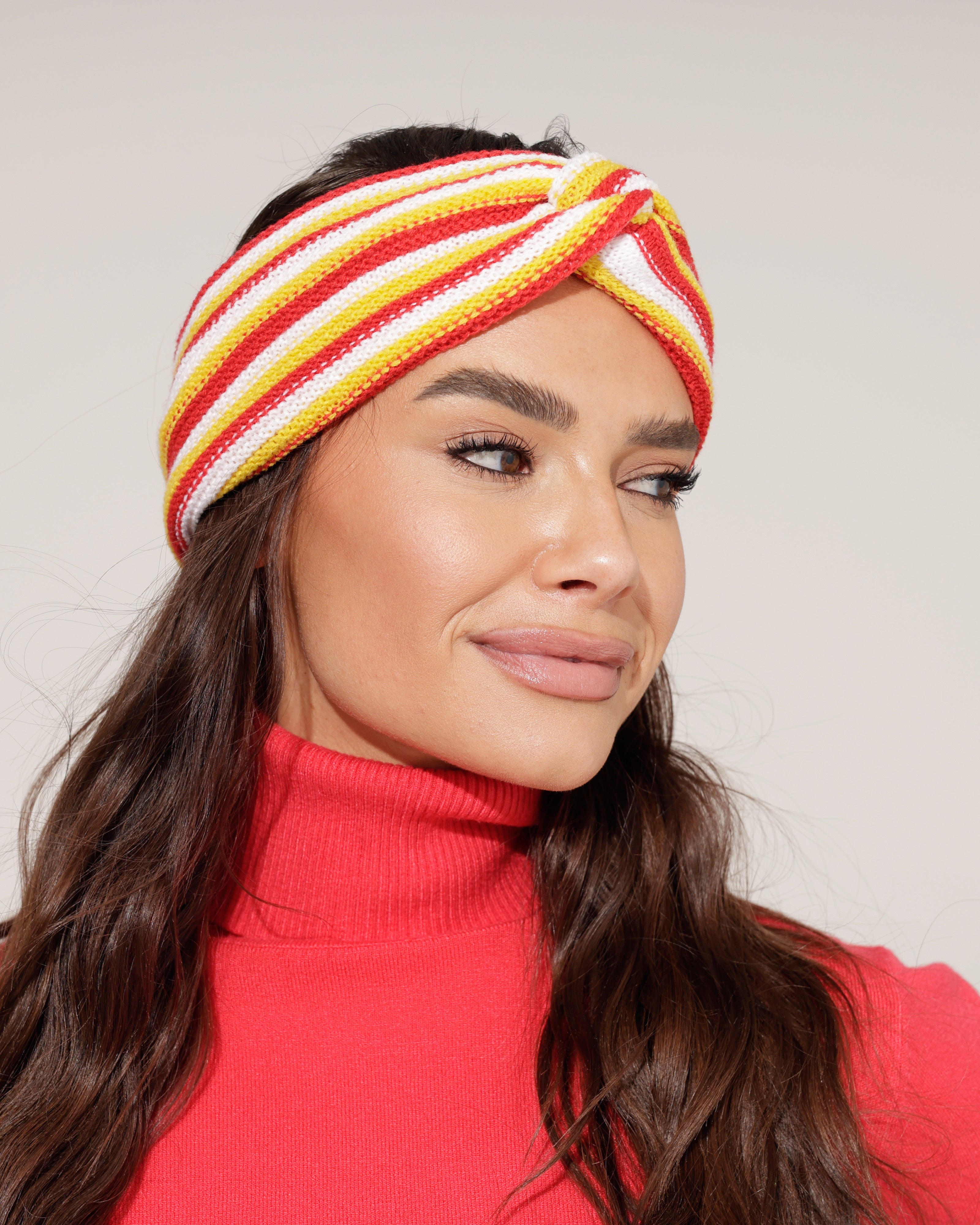 Brede Haarband Rood Wit Geel – Gestreepte dames haarband