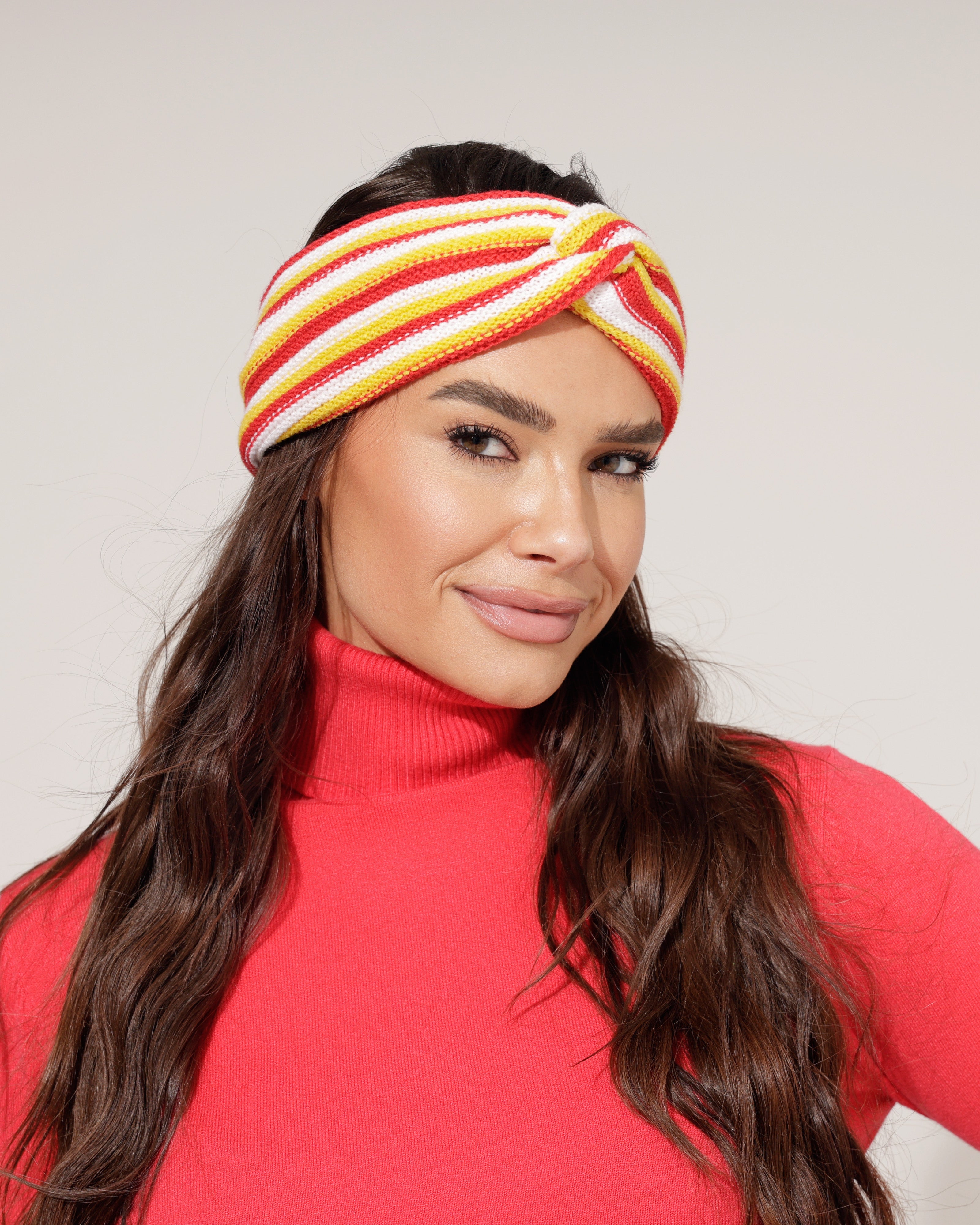 Brede Haarband Rood Wit Geel – Gestreepte dames haarband