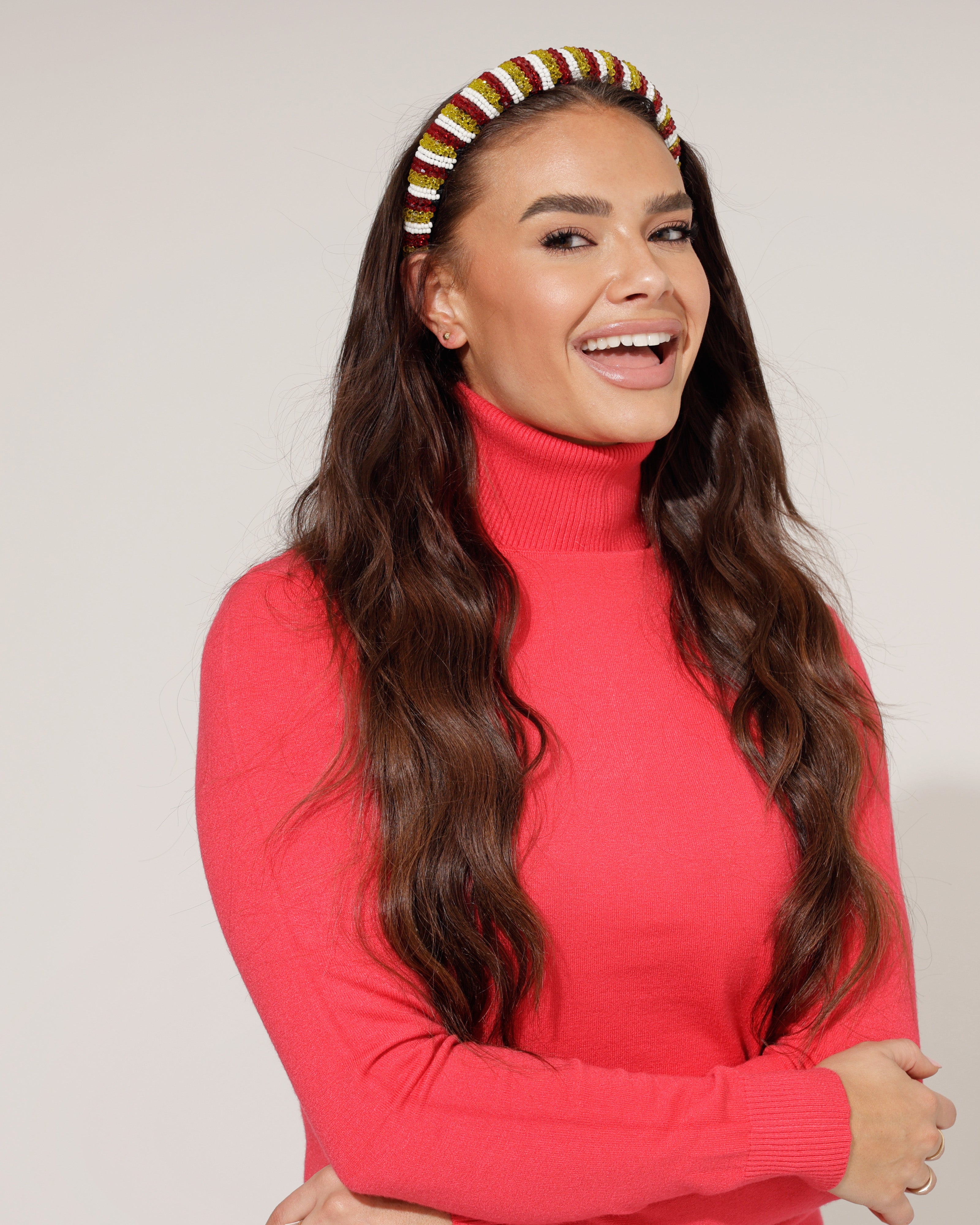 Brede Haarband Kralen Rood Wit Geel – Feestelijke haaraccessoire