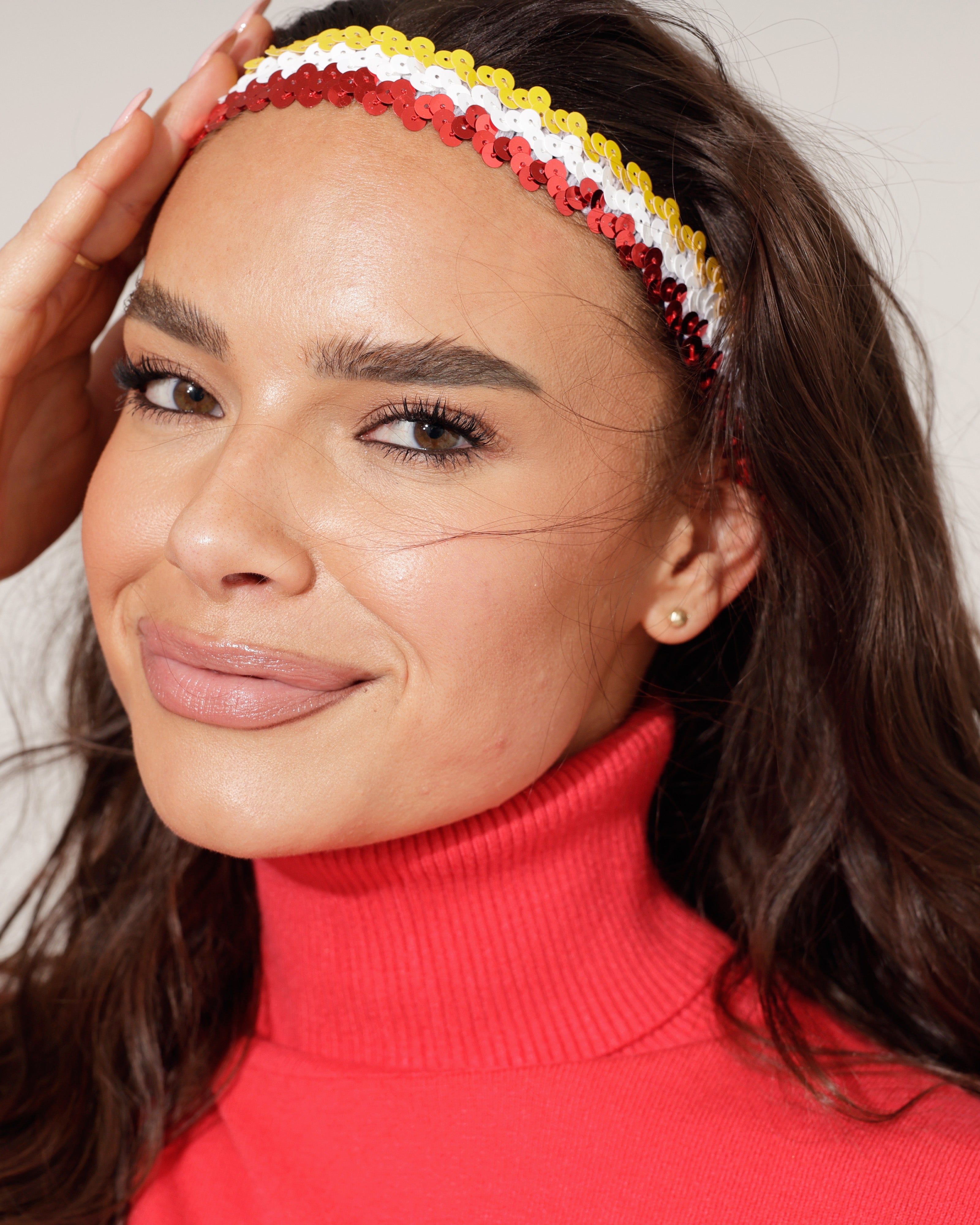 Smalle Haarband Pailletten Rood Wit Geel – Glitter haaraccessoire