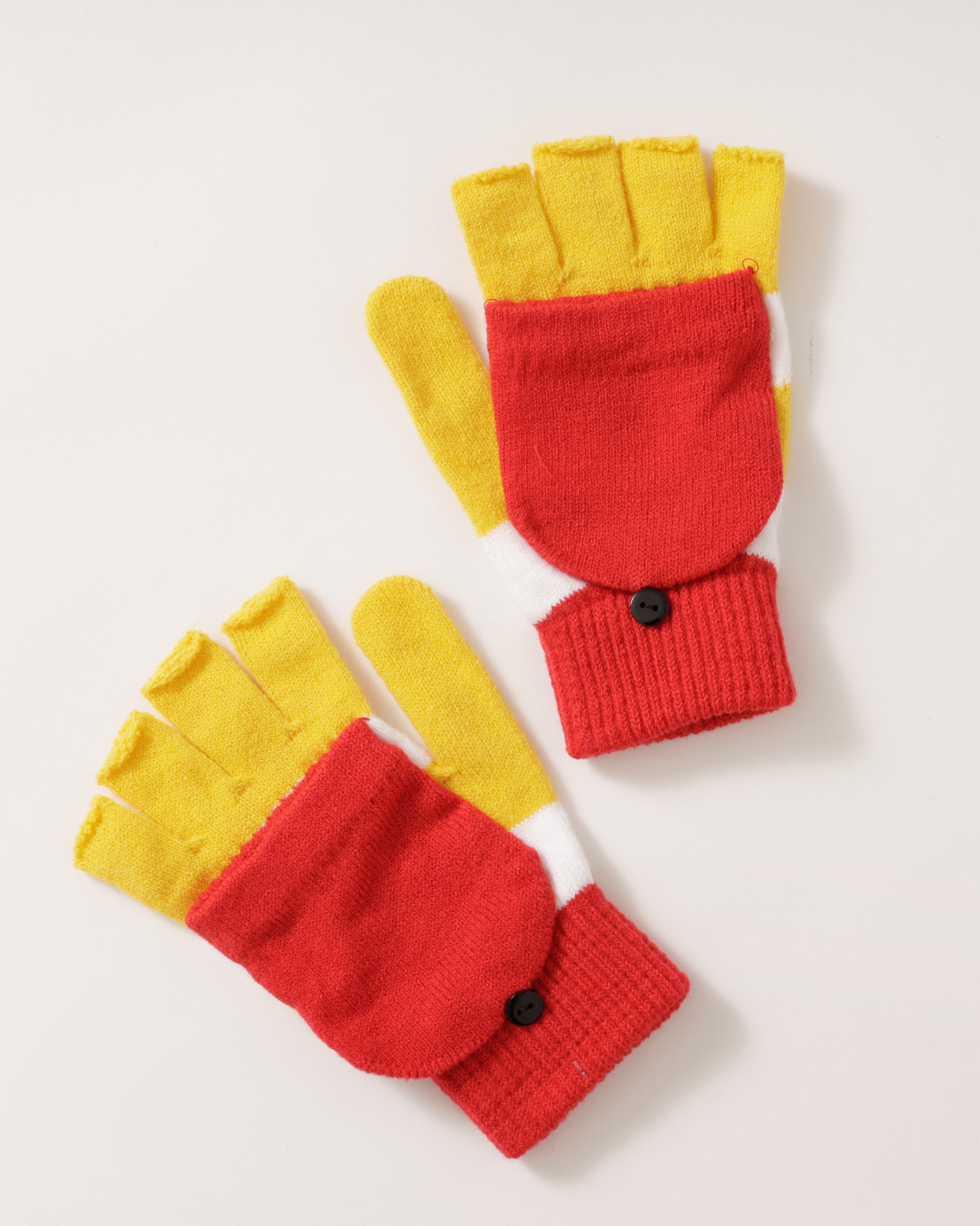 Omklapbare Handschoenen Rood Wit Geel – Gebreide wanten met flap