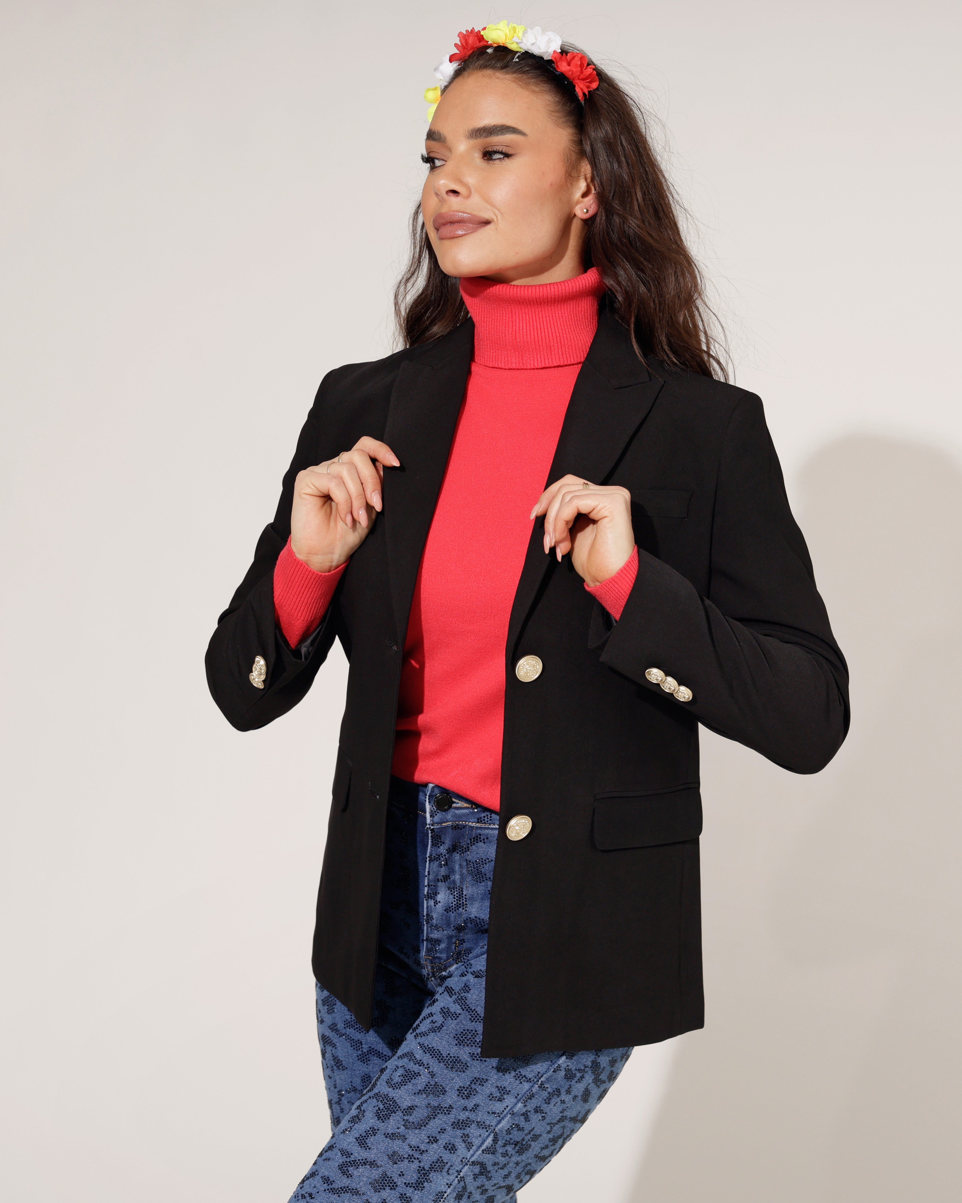 Zwarte Damesjas met Gouden Knopen - Hoogwaardige kwaliteit