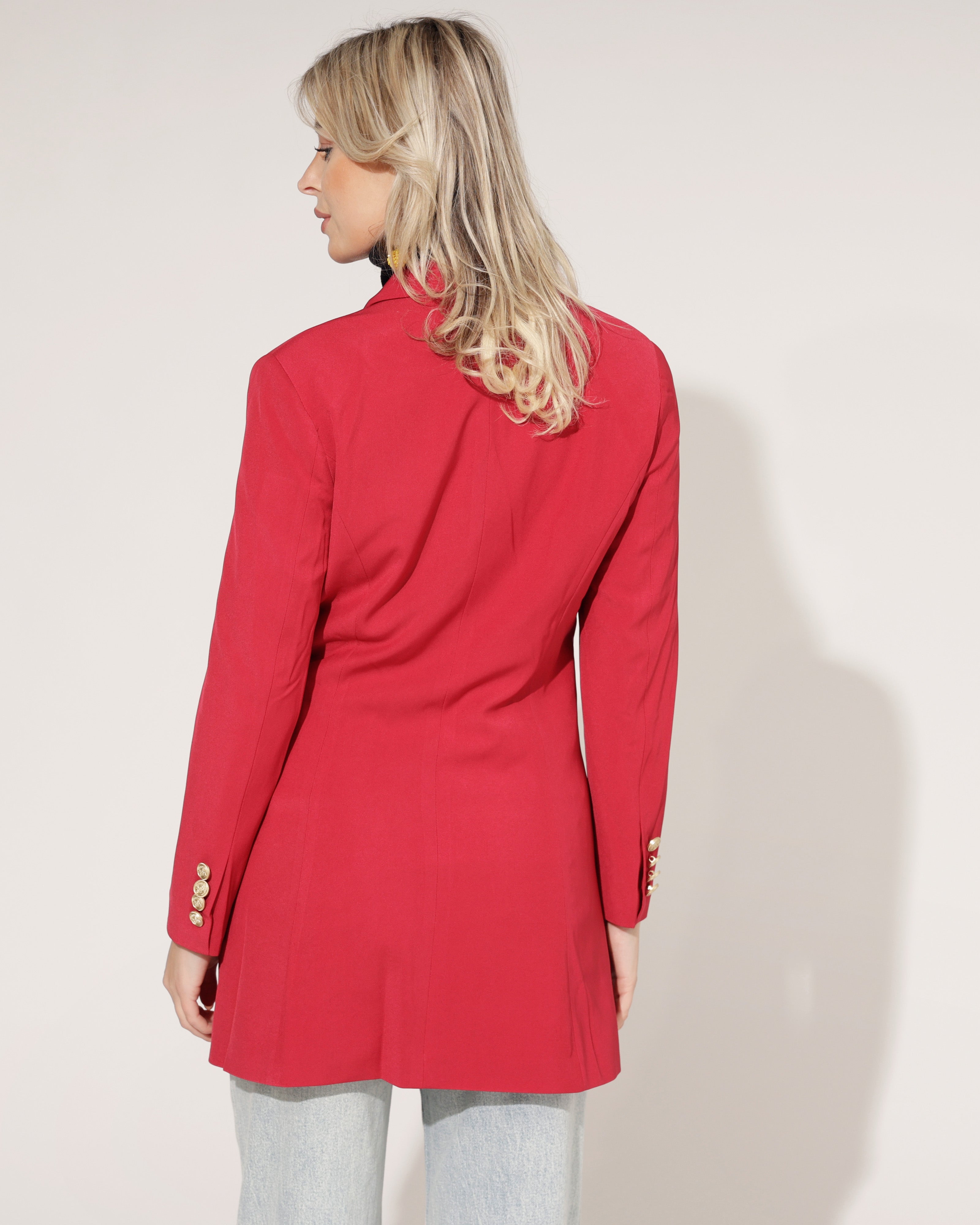Rode langere Damesjas met Gouden Knopen - Hoogwaardige kwaliteit
