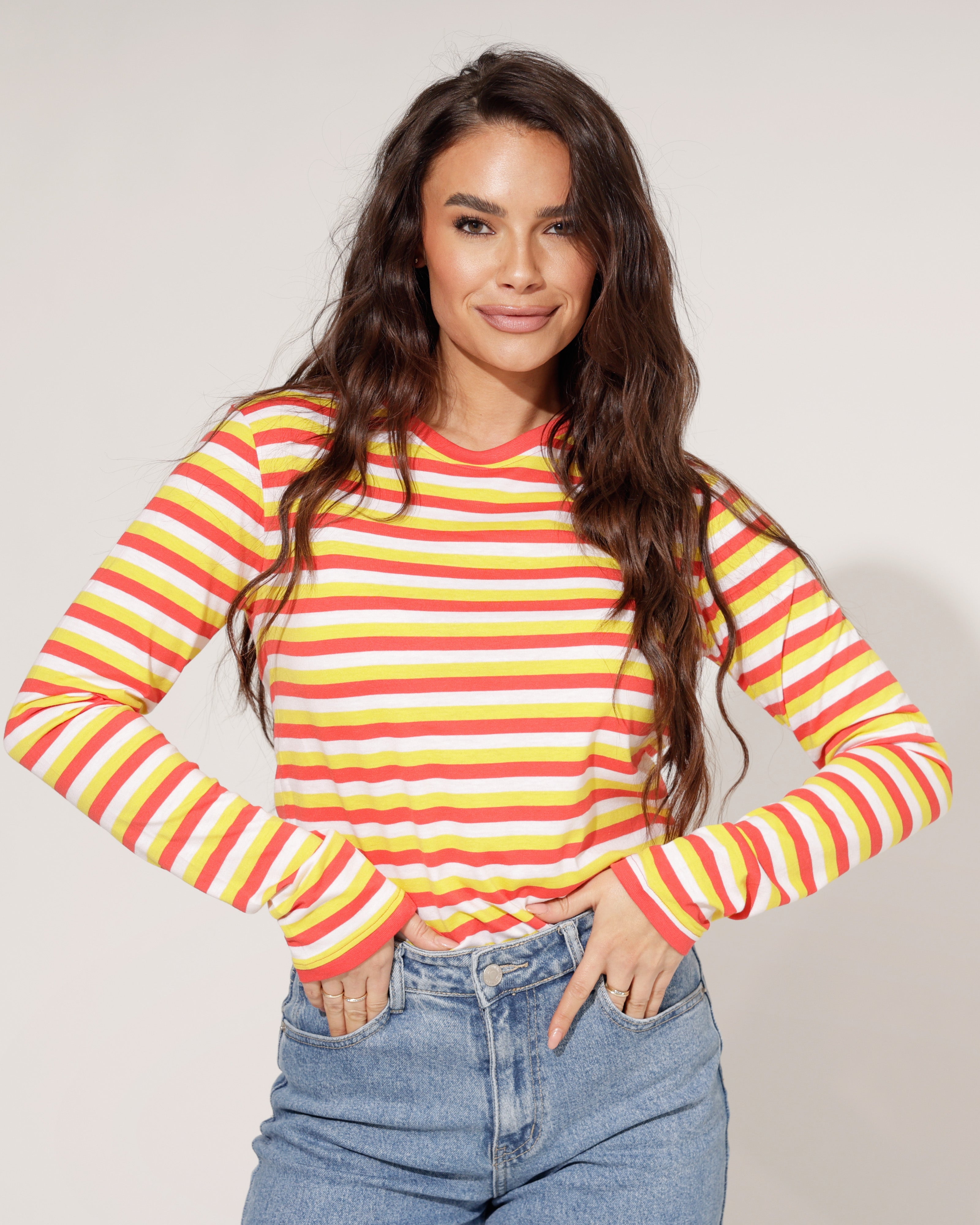 Dorus T-shirt in Rood Wit Geel - Dames