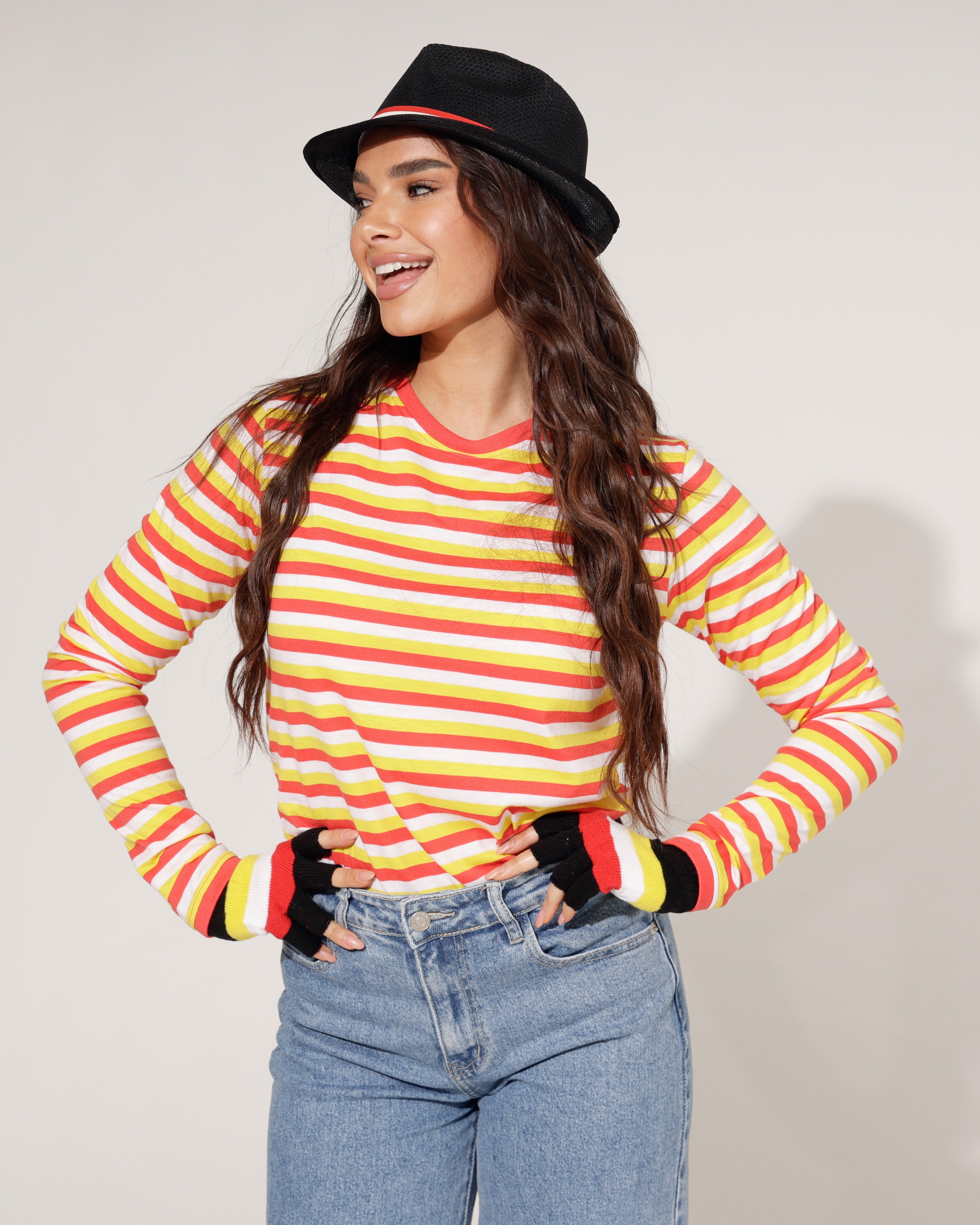 Zwarte Oeteldonkse Handschoenen met brede Rood-Wit-Gele Streep / Kids-Volwassenen