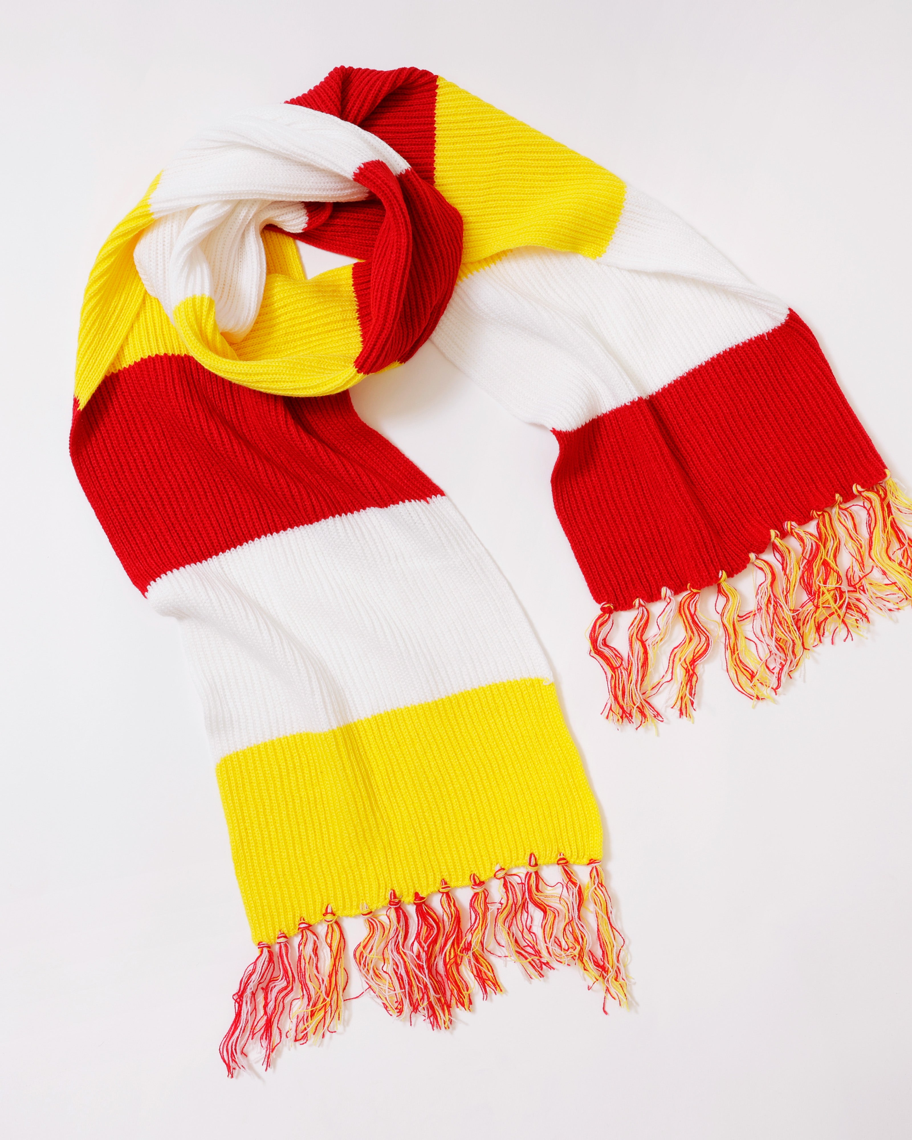 Oeteldonkse sjaal rood wit geel – brede streep – 200 cm met franjes