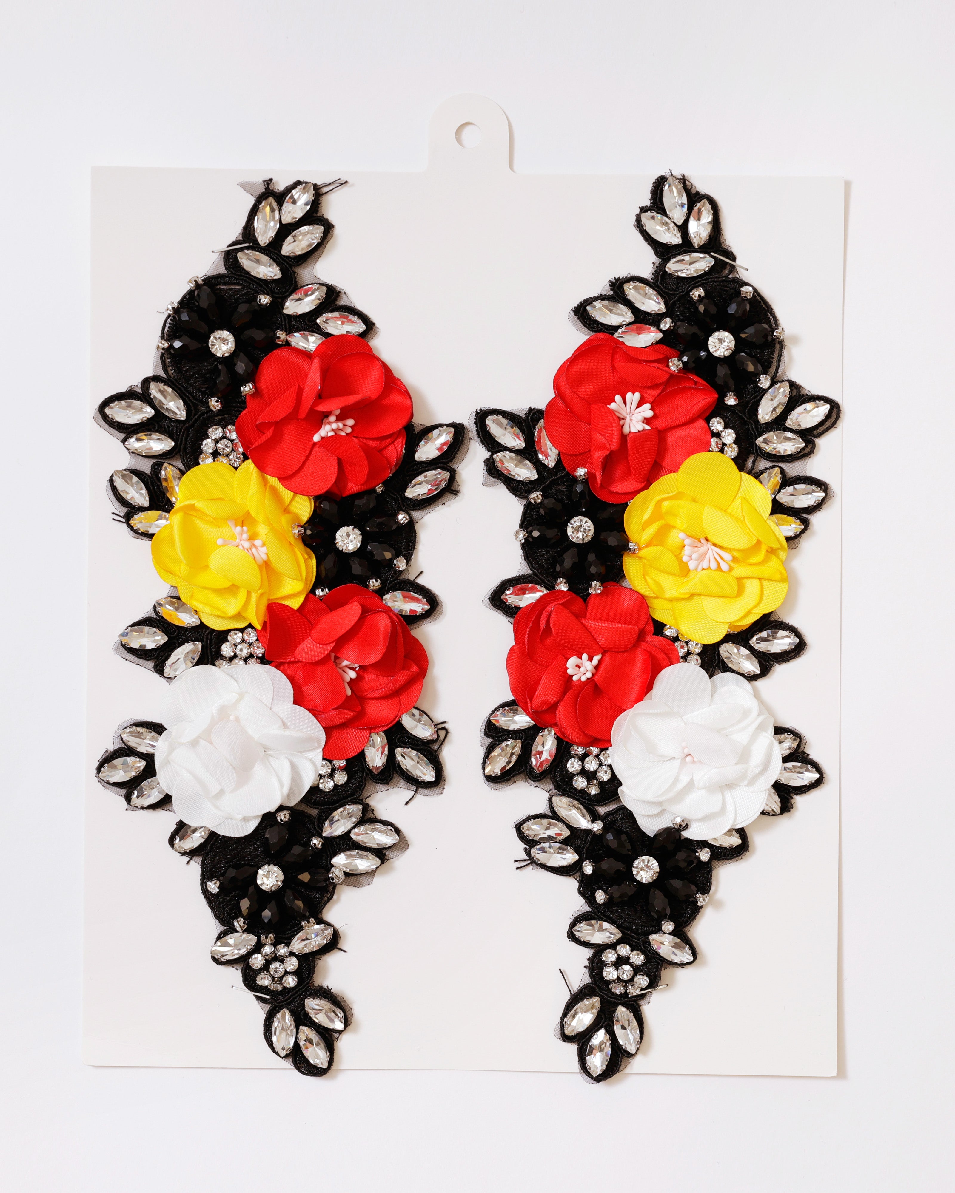 Luxe Epaulette Oeteldonk – Rood Wit Geel met Bloemen & Strass - Zwart