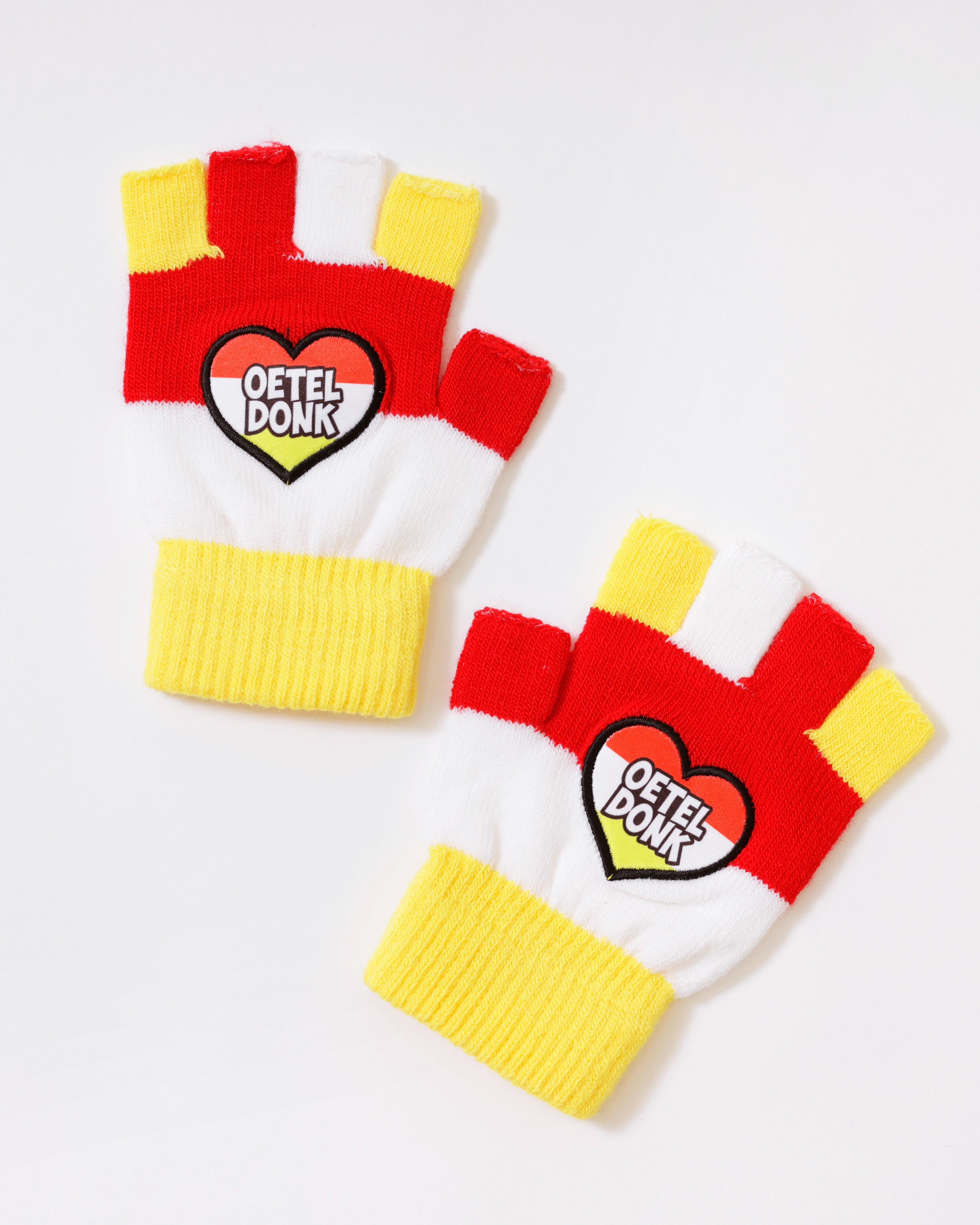 Oeteldonkse Vingerloze Handschoenen Rood-Wit-Geel met Hart / Volwassenen