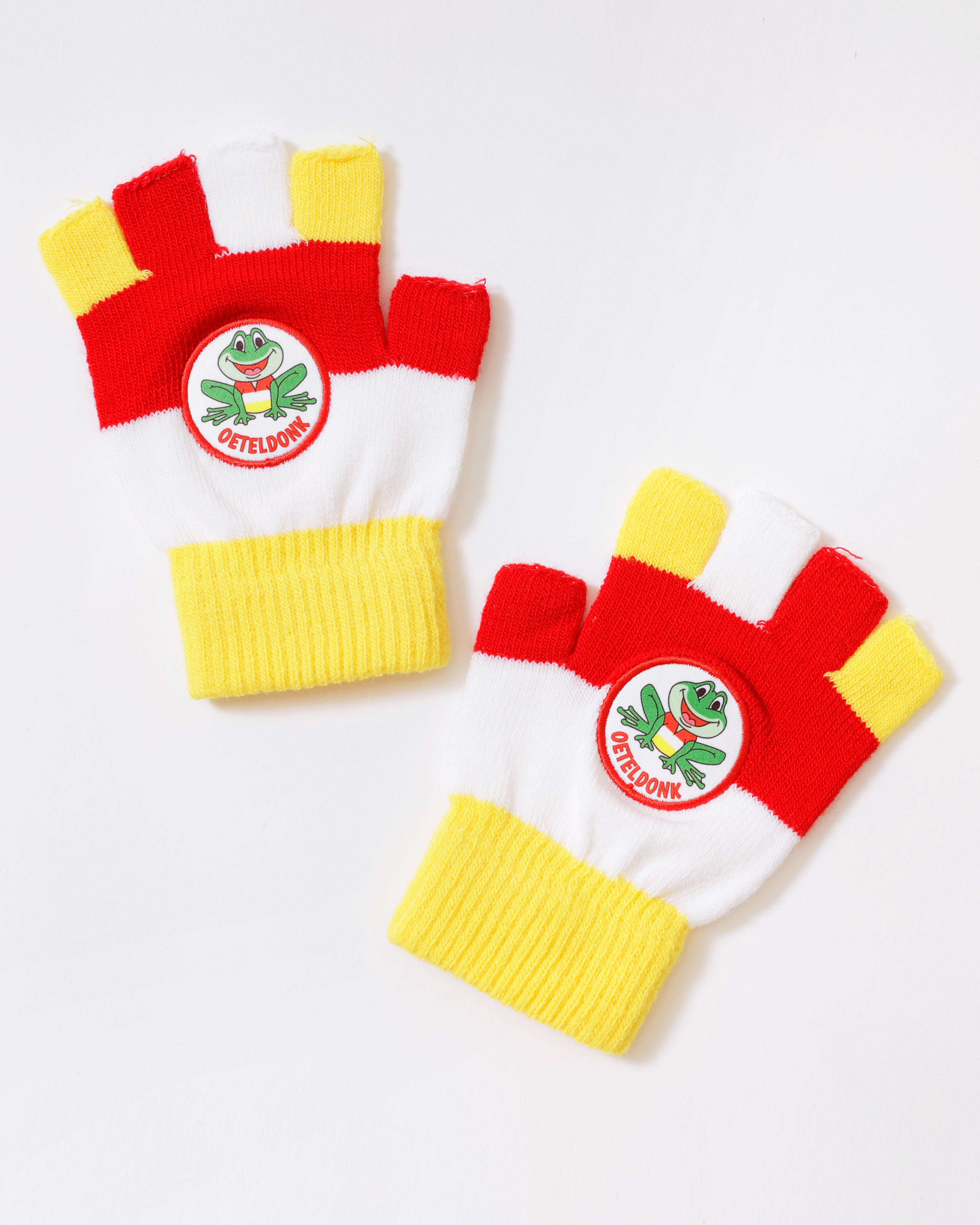Oeteldonkse Vingerloze Handschoenen Rood-Wit-Geel met Kikker / Volwassenen