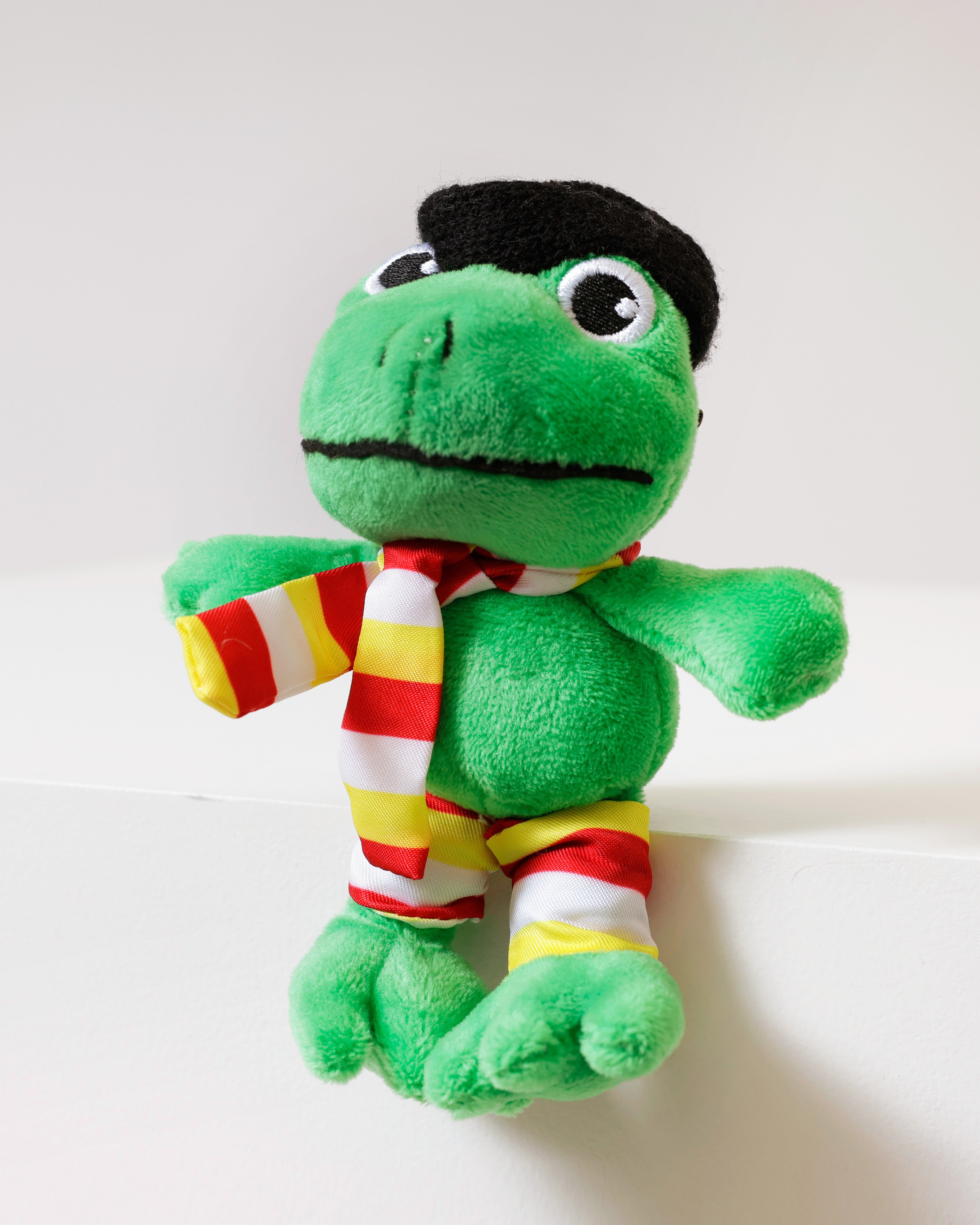 Pluche Kikker met Zwarte Muts, Sjaal & Beenwarmers – Groen (15 cm)